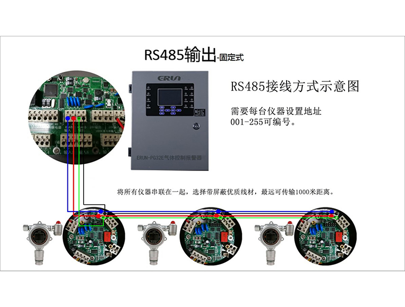 氣體報警控制器總線制RS485接線圖